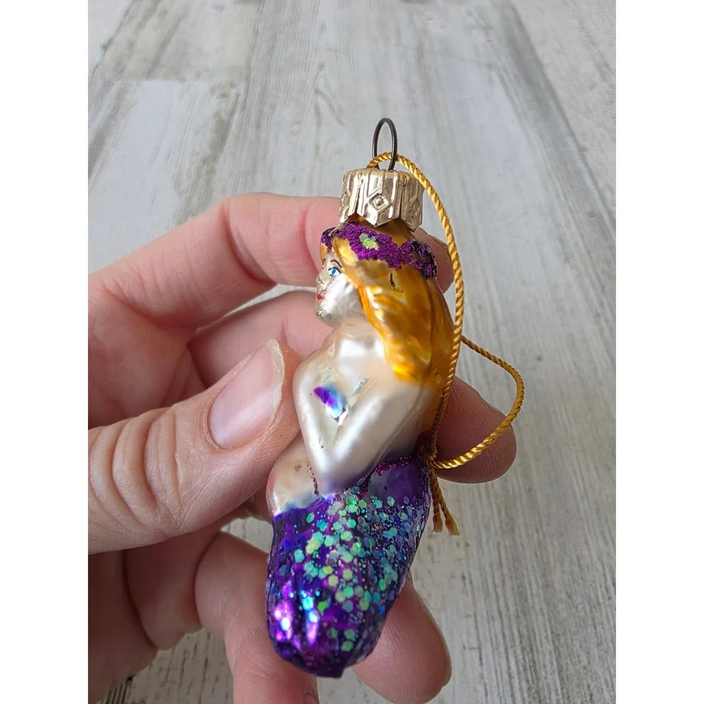 Vintage mini glass‎ mermaid not a call ornament Xmas tree